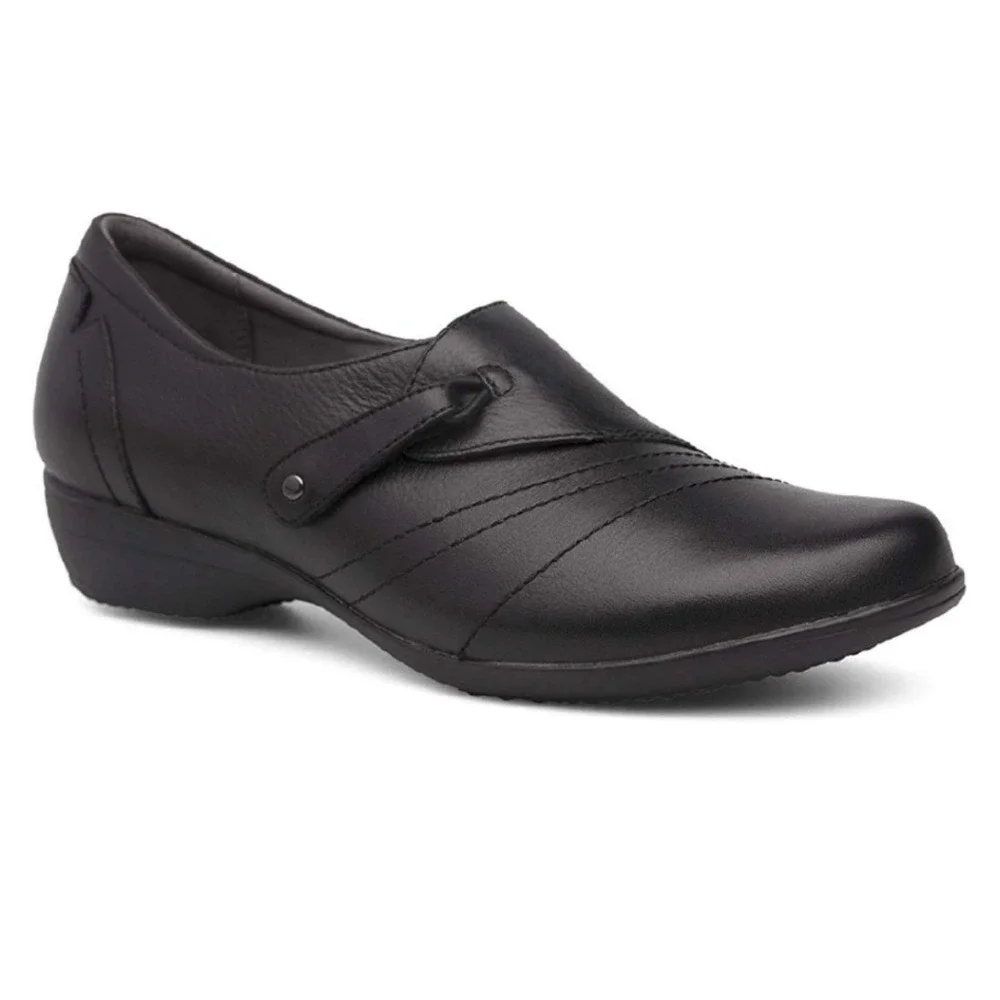 Dansko Franny Comfort Shoes Womens 8W Black Milled Nappa Leather Slip On Loafer